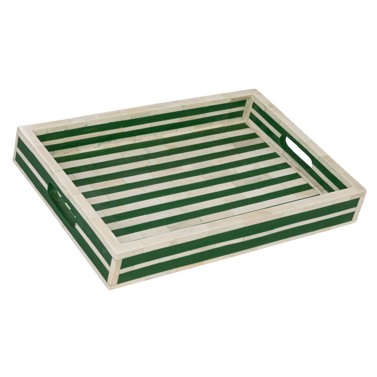 Hello Honey® 18" Green & Cream Reclaimed Wood Tray with Handles